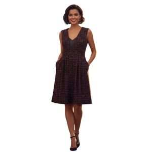 Nanette Lepore Red Black Tweed Leather Insert Sleeveless Sheath Dress Size 12